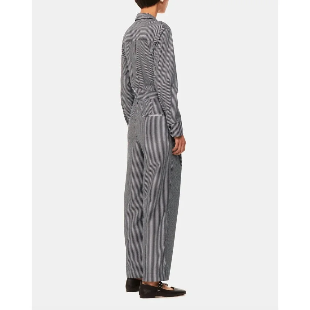 NEW Whistles Black Julia Stripe Boilersuit Jumpsuit Organic Cotton Womens Size 4